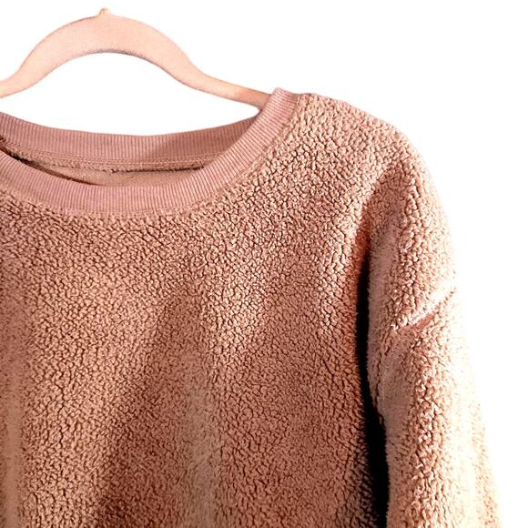 Sundown by Splendid Ashley Cropped Drop Shoulder Teddy Fleece Pullover Women's S - Picture 4 of 7